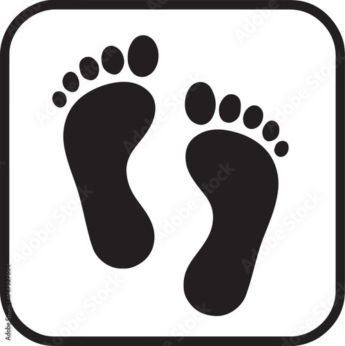 Pair of footprints inside a square frame glyph icon showing path, walk, and movement.