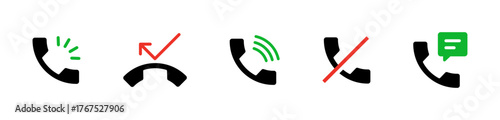 Phone calling signs of picking up and hang up the call vector flat icon set