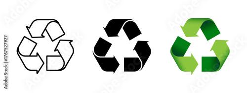 Recycling triangle sign vector outline filled and flat gradient style icon set