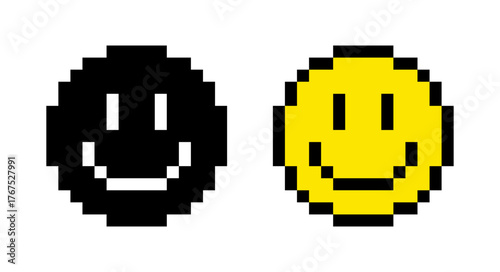 Pixelated smile face icons in flat vector design