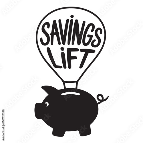 Piggy bank lifting a balloon displaying the word savings a financial concept