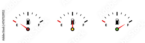 Fuel gauges for cars in various styles as vector illustrations
