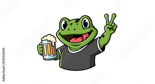 Cartoon Frog Cheers with Beer Celebrating Good Times Character Illustration Design
