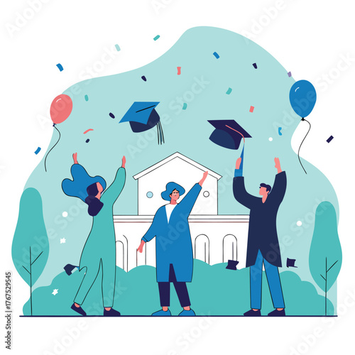 graduation celebration vector  caps flying in the