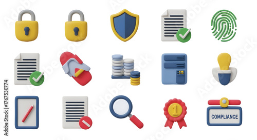 Collection of 3d clay icons for security and business