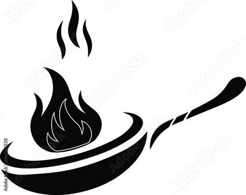 Frying Pan with Flames Cooking Icon