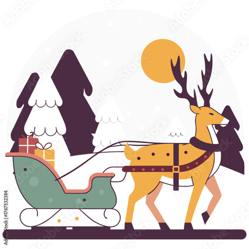 reindeer and sleigh illustration  classic festive