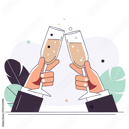 vector of champagne glasses clinking  elegant outl