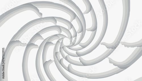 Abstract white spiral paper texture with torn edges creating a sense of depth and movement, perfect for creative backgrounds and graphic design elements, evoking a minimalist and modern aesthetic