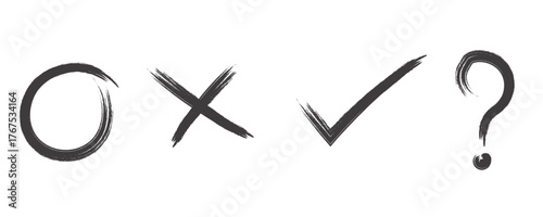 Hand drawn symbols circle cross checkmark and question mark illustration