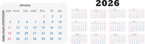 January 2026 calendar displaying days of the week and dates clearly