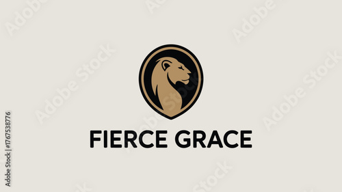 The image shows a logo with a lion's head in a shield and the words fierce grace written below it