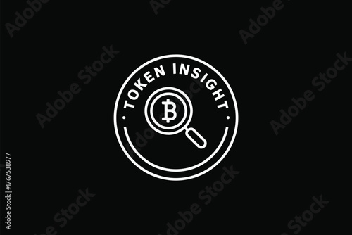 White token insight logo featuring a bitcoin symbol under a magnifying glass on a black background