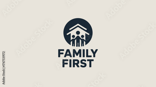 The image shows a logo with a family inside a house within a circle and the text family first below it