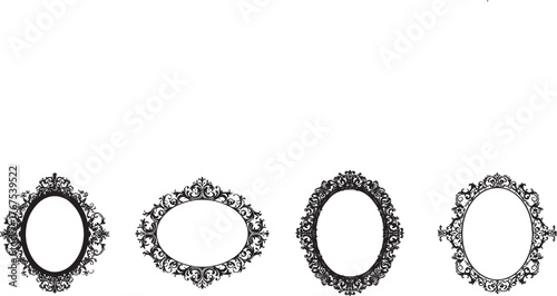 Vintage oval frames with decorative floral designs in black silhouette style, representing classic elegance, antique decor, and ornate craftsmanship, perfect for invitations, portraits, and luxury art