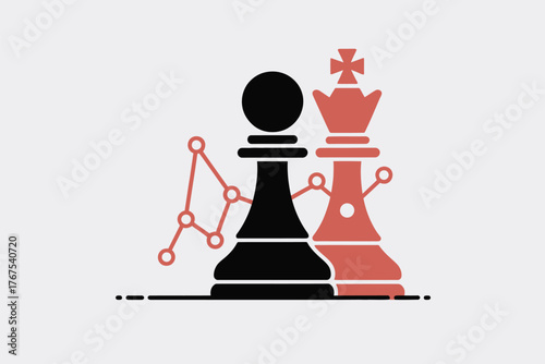 A chess illustration featuring a black pawn and a red king with a connecting line graph element