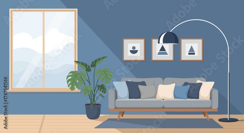 Serene and stylish living room interior with minimalist decor and natural light design