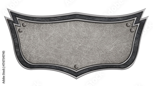 vintage leather sign in a figured metal frame isolated on a white background