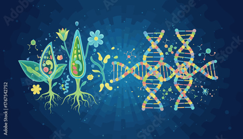 Vibrant illustration showcasing the intricate relationship between plant cell structures and DNA molecules, symbolizing the fundamental building blocks of life and the essence of biochemistry and