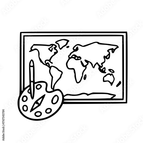 Artist painting travel world map creative illustration