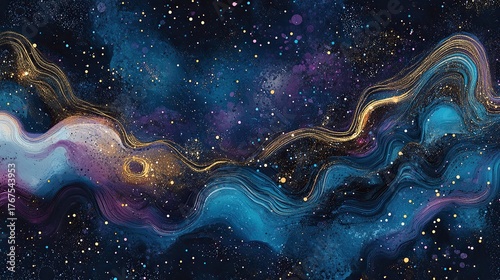 An intricate nebula field alive with radiant strands of glowing gold and magenta waves