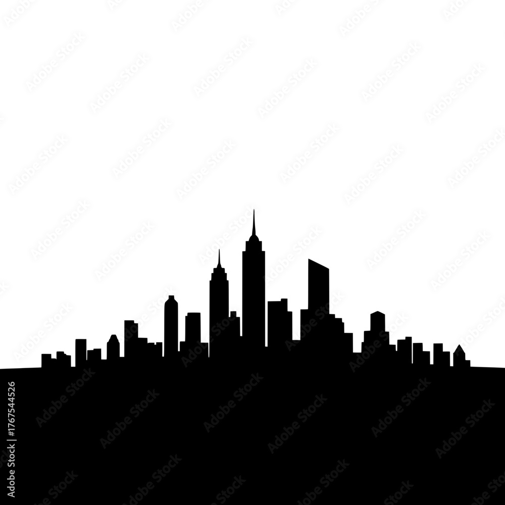Obraz premium City Skyline Silhouette Featuring Tall Buildings at Sunrise