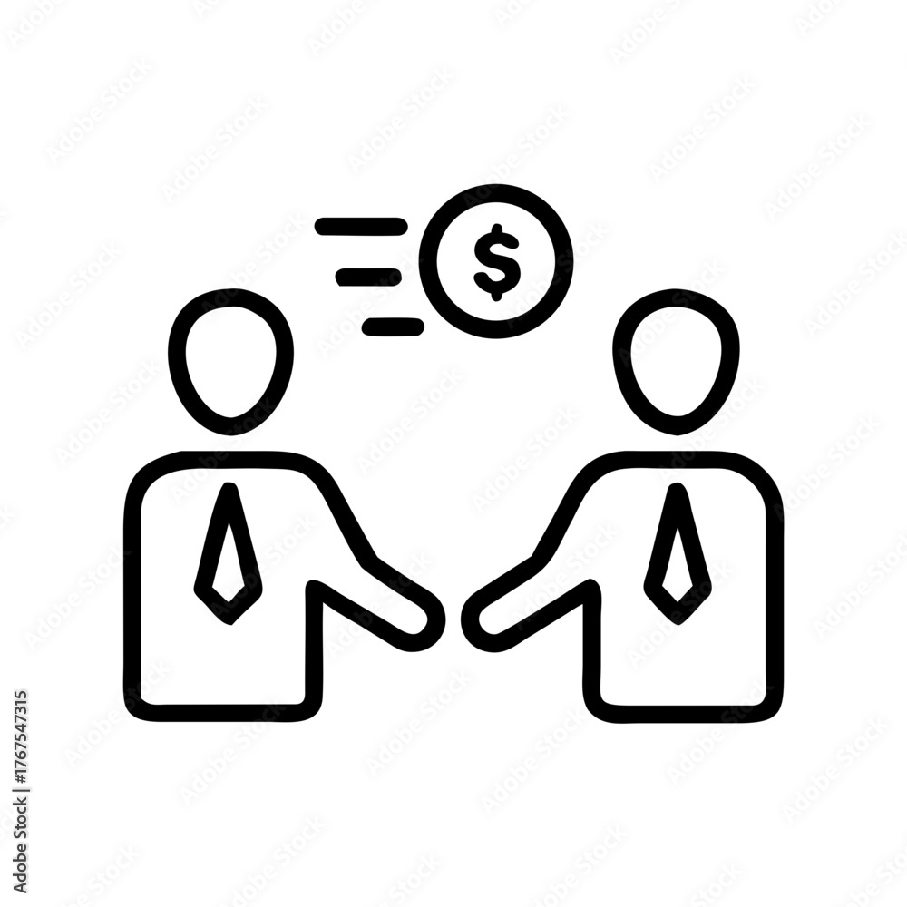 Obraz premium Business negotiation between two men with dollar symbol in motion