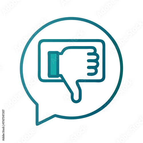 Thumbs down icon in speech bubble representing disapproval  