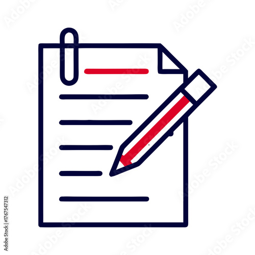 Editable document icon with pencil and paper and paperclip  