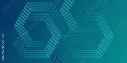 Digital green futuristic technology concept with hexagons. Digital hexagonal blue abstract background. Geometric stripe line art design for poster, brochure, cover, banner, website, header