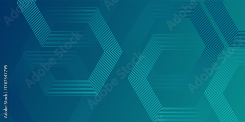 Digital green futuristic technology concept with hexagons. Digital hexagonal blue abstract background. Geometric stripe line art design for poster, brochure, cover, banner, website, header