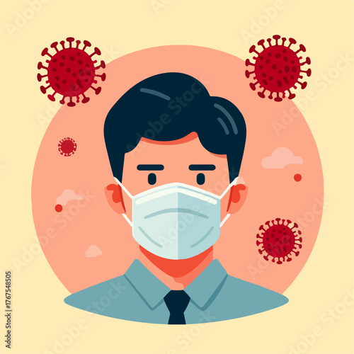 Illustration of a man wearing a mouth mask