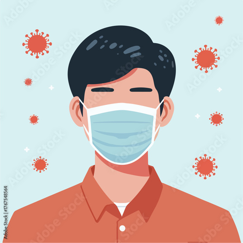 Illustration of a man wearing a mouth mask