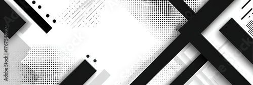 Abstract Black and White Design Featuring Geometric Shapes and Textures With Varied Patterns and Line Work