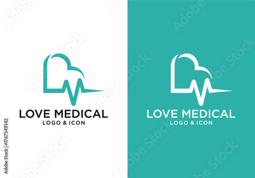 heart logo icon vector design with heartbeat