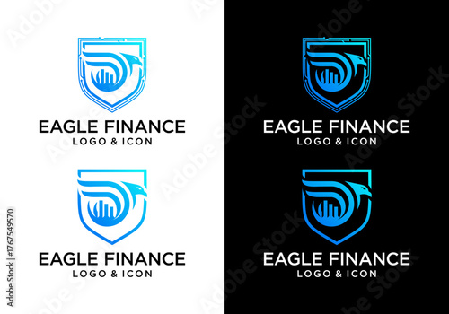 Eagle shield logo icon vector design with growth diagram
