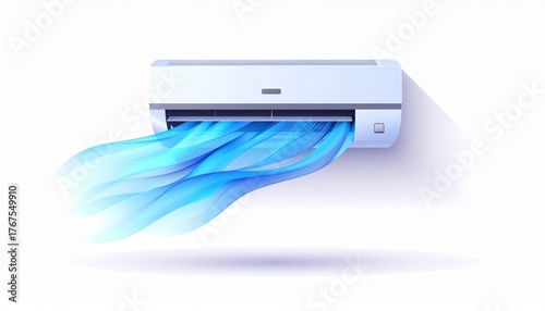 Air conditioner blowing a stream of cold blue air. This illustration symbolizes cooling, climate control, and the refreshing effect of an AC system on a hot day.