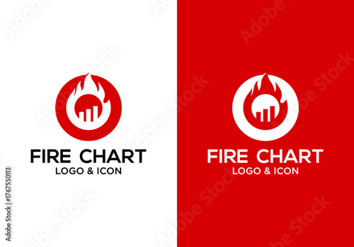 financial chart logo icon design vector with fire