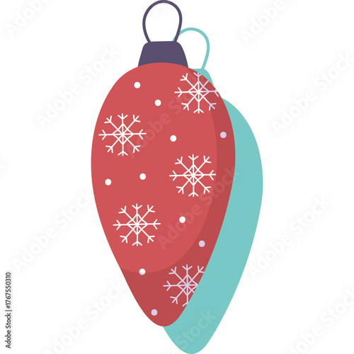 Red Christmas Ornament Decorated With White Snowflakes With A Teal Shadow And A White Background