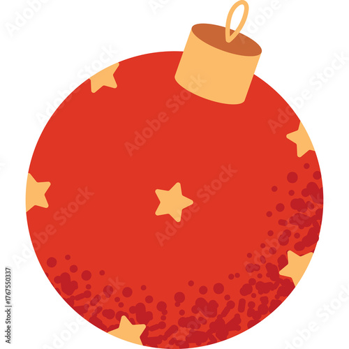 Red Christmas Ornament With Tan Stars And A Tan Cap Isolated On A Transparent Background