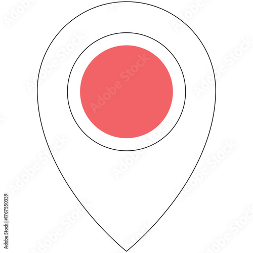 Red Circle Inside Location Pin Icon Outline with Transparent Background Vector Art