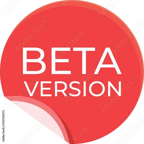 Red circle sticker with white text BETA VERSION peeling off transparent background