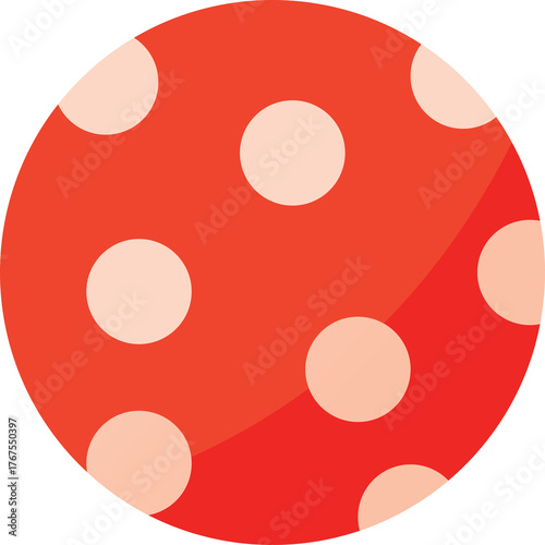 Red circular graphic with white polka dots on a transparent background simple design
