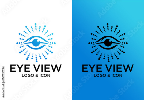 Eye logo icon design with abstract dots