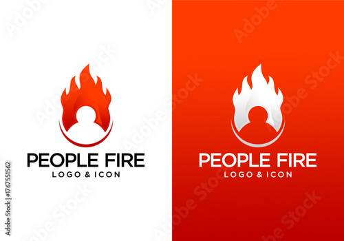 fire logo icon vector design with people