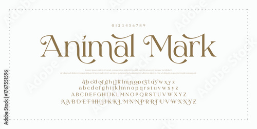 Animal Mark premium luxury elegant alphabet letters and numbers. Elegant wedding typography classic serif font decorative vintage retro. Creative vector illustration 
