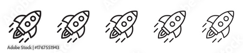 Rocket Line Icon Set – Minimal Outline Rockets, Startup Launch and Innovation Symbols