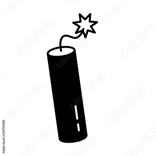Dynamite Icon, Dynamite with Burning Fuse Icon, Explosion Symbol.