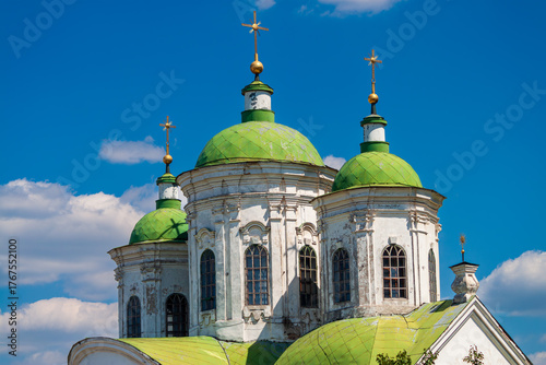 Ascension Florovsky Convent in Kyiv. Green domes
