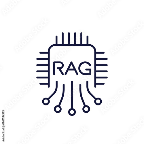 RAG icon, Retrieval-Augmented Generation line design